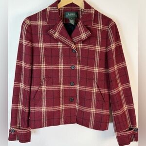 Ralph Lauren Women's Red Plaid Wool Jacket Size 6 EUC